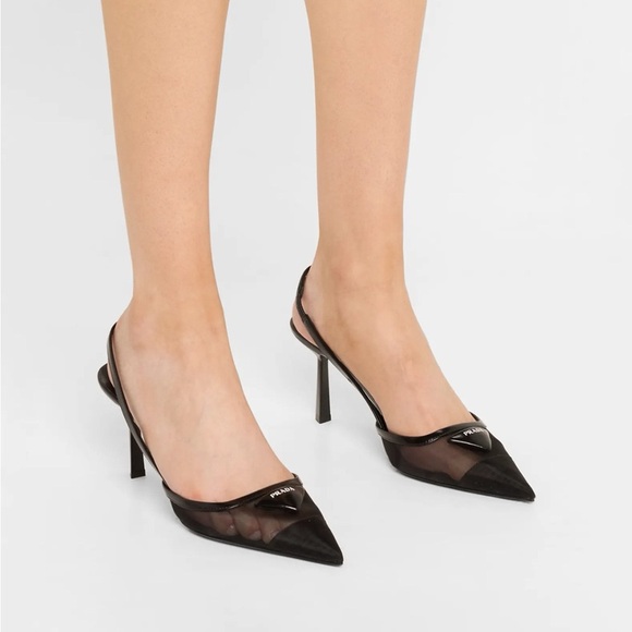 Prada Women’s Mesh Slingback Pump Heels Black Nero Size 6 - Picture 4 of 16